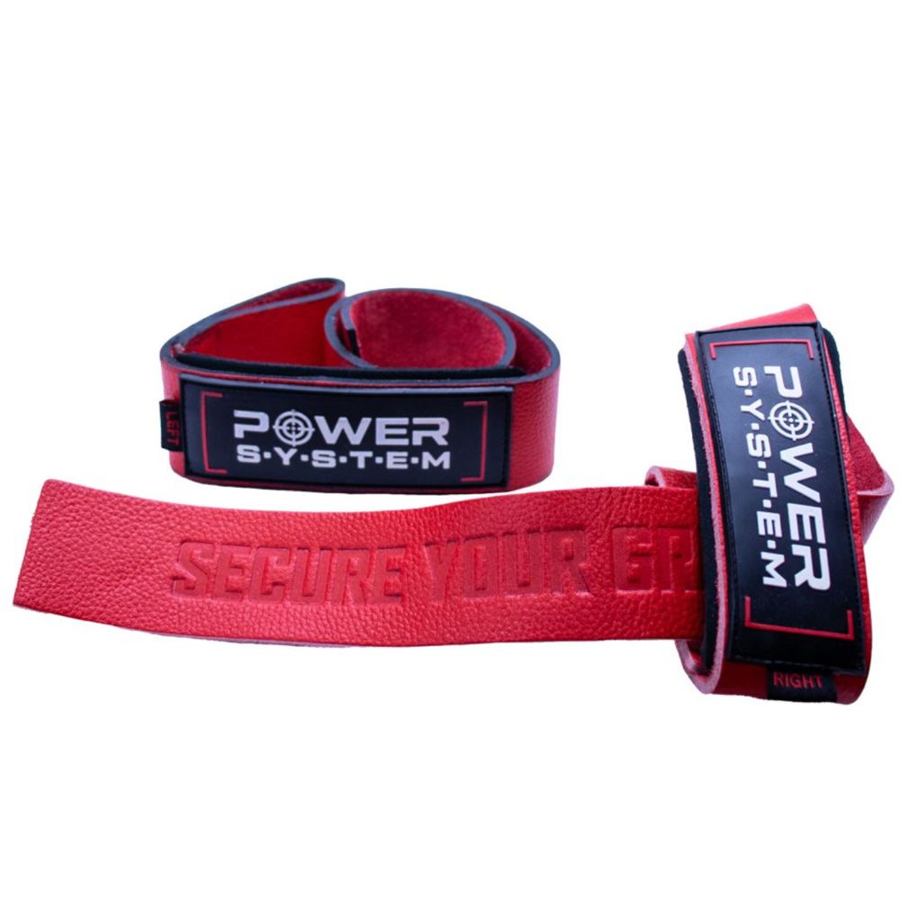 POWER SYSTEM - LIFTING LEATHER STRAPS -  BŐR FELHÚZÓ HEVEDER - PIROS