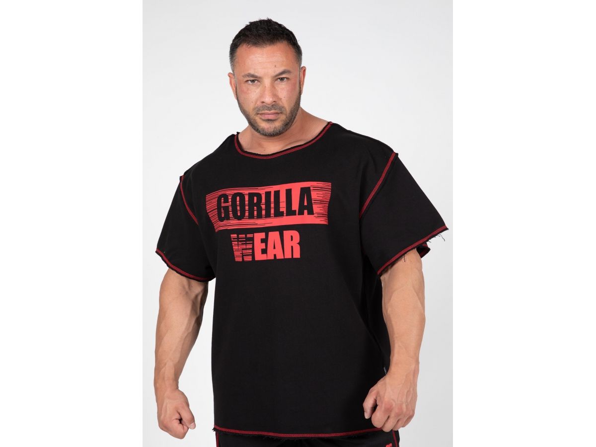 GORILLA WEAR - WALLACE WORKOUT TOP - FÉRFI EDZŐPÓLÓ - FEKETE/PIROS GORILLA WEAR - WALLACE WORKOUT TOP - FÉRFI EDZŐPÓLÓ - FEKETE/PIROS