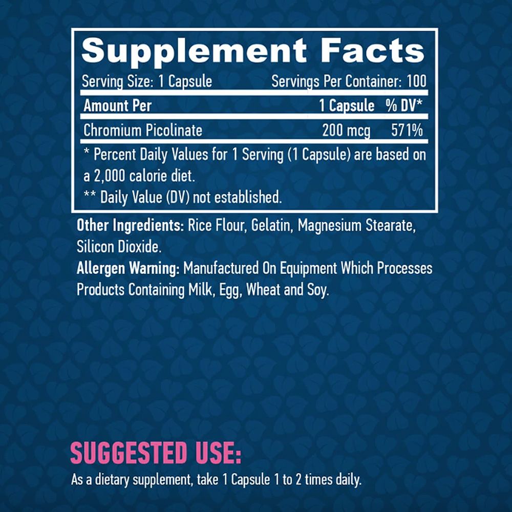 HAYA LABS - CHROMIUM PICOLINATE 200 MCG - 100 KAPSZULA HAYA LABS - CHROMIUM PICOLINATE 200 MCG - 100 KAPSZULA
