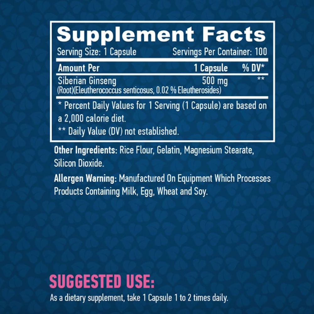 HAYA LABS - SIBERIAN GINGSENG 500 MG - 100 KAPSZULA