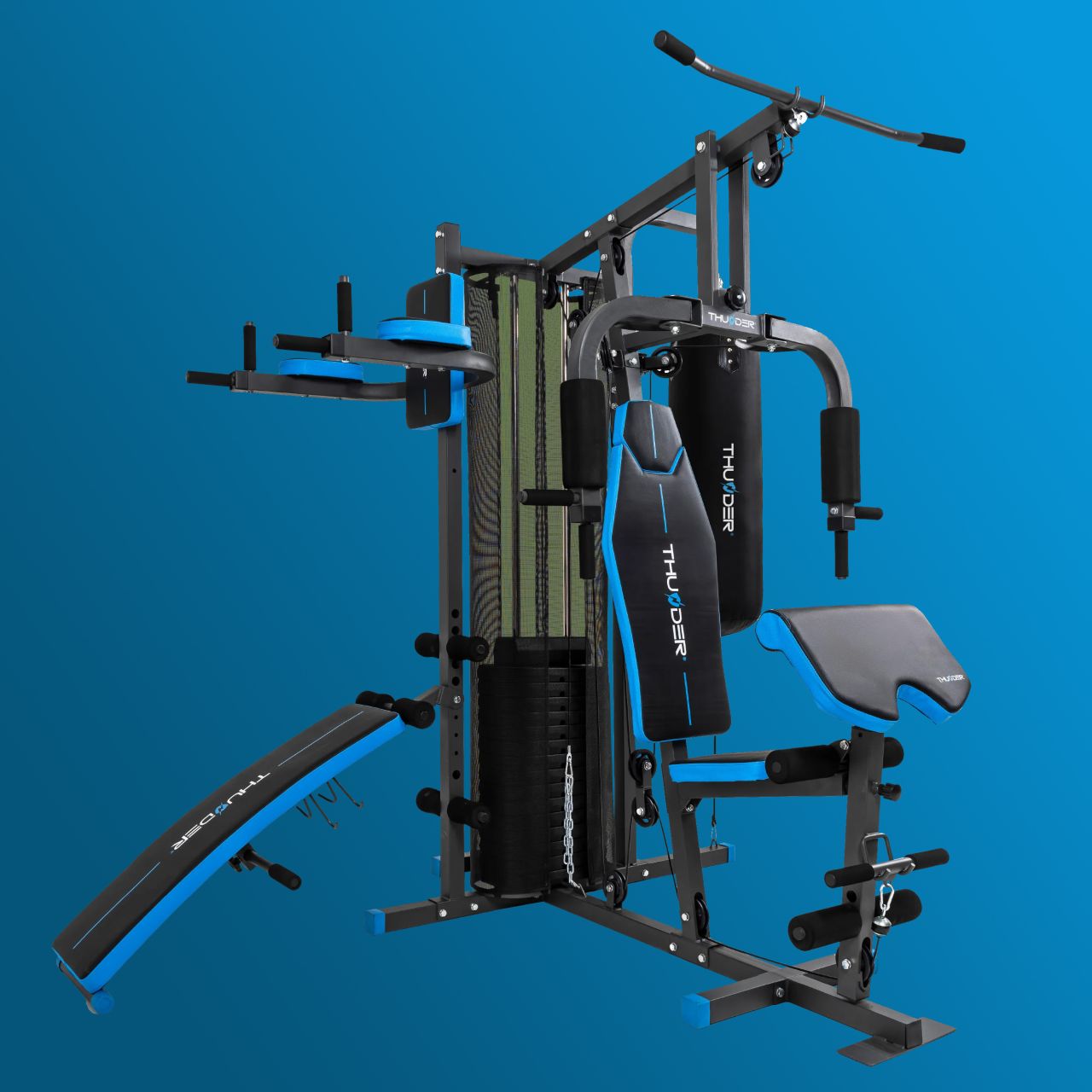 THUNDER - ATTACK - MULTIFUNKCIÓS EDZŐTORONY BOXZSÁKKAL, HASPADDAL ÉS TOLÓDZKODÓ ÁLLVÁNNYAL