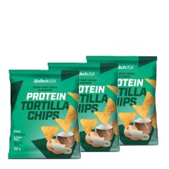 BioTech USA - PROTEIN TORTILLA CHIPS - HAGYMÁS TEJFÖLÖS - 3 X 50 G