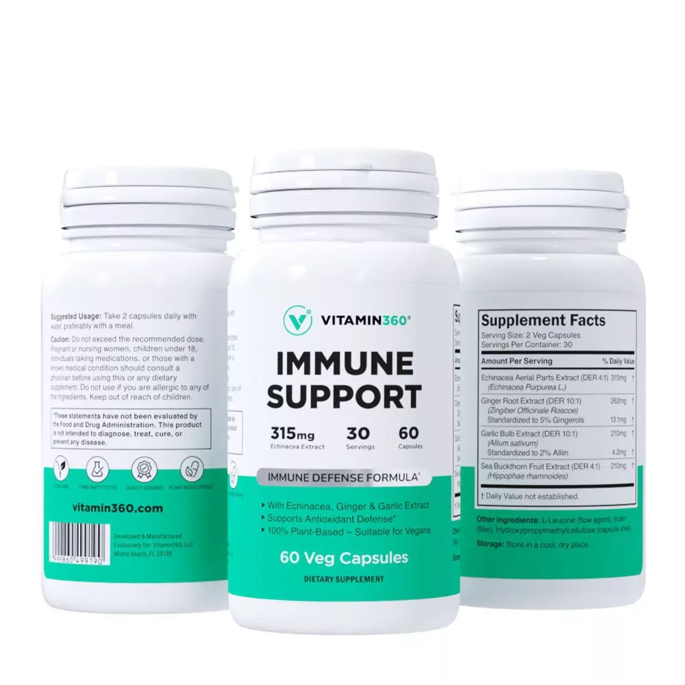 VITAMIN360 - IMMUNE SUPPORT WITH ECHINACEA, GINGER ROOT & GARLIC - 60 KAPSZULA