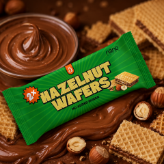 NANOSUPPS - HAZELNUT WAFERS - MOGYORÓS KRÉMMEL TÖLTÖTT OSTYALAPOK, HOZZÁADOTT CUKOR NÉLKÜL - 39 G