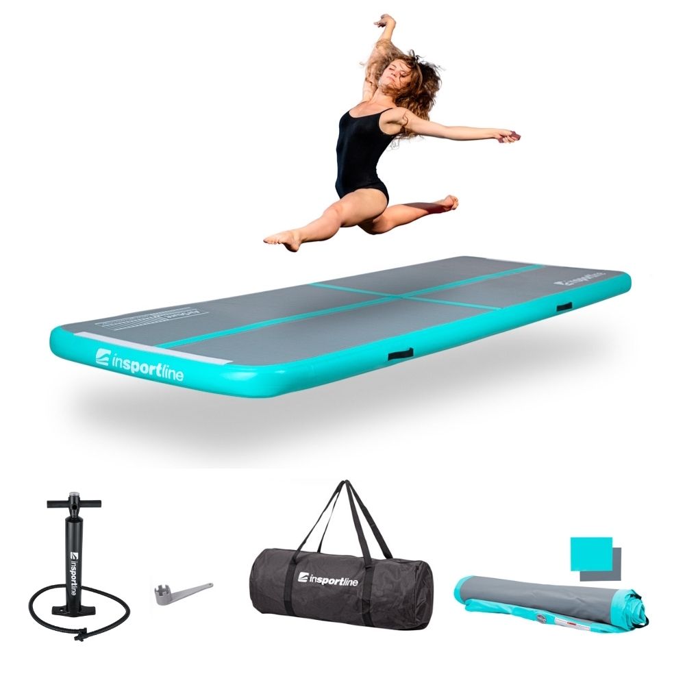 INSPORTLINE - AIRTRACK KÉZI PUMPÁVAL AIRSTUNT 400X100X10 CM - SZÜRKE-TÜRKIZ