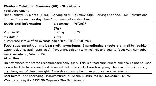 WEIDER - MELATONIN GUMMIES - 60 DB