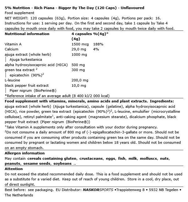 5% NUTRITION - RICH PIANA - BIGGER BY THE DAY - 120 KAPSZULA