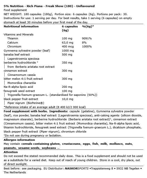5% NUTRITION - RICH PIANA - FREAK SHOW - 180 KAPSZULA