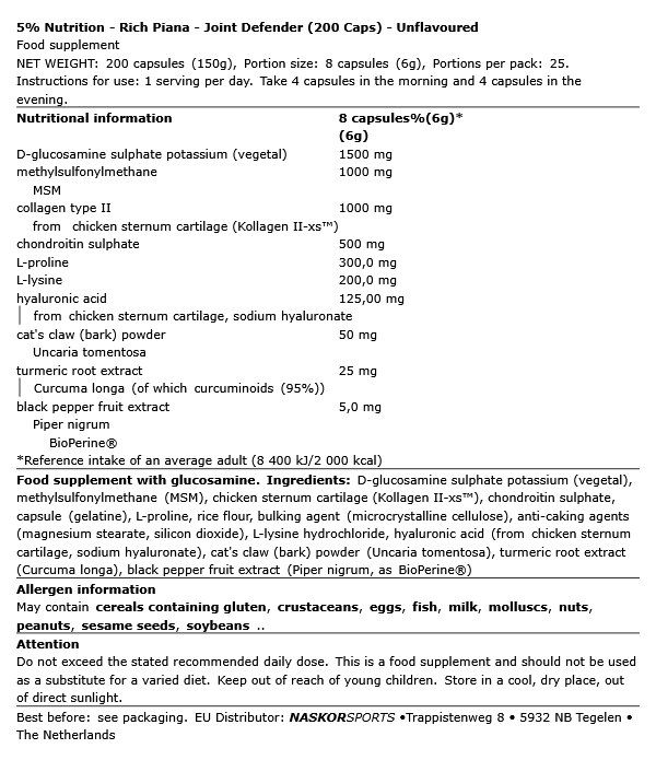5% NUTRITION - RICH PIANA - JOINT DEFENDER - 200 KAPSZULA