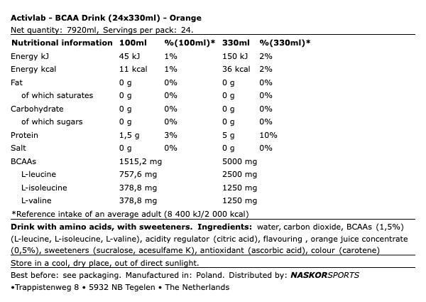 ACTIVLAB - BCAA DRINK - 24 X 330 ML