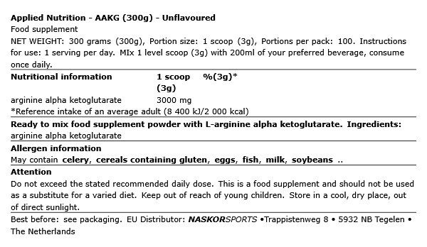 APPLIED NUTRITION - AAKG - ÍZESÍTETLEN - 300 G
