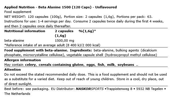 APPLIED NUTRITION - BETA ALANINE 1500 - 120 KAPSZULA