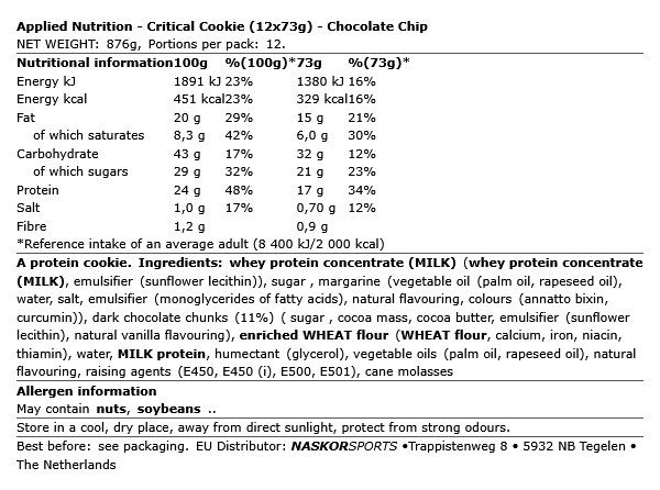 APPLIED NUTRITION - CRITICAL COOKIE - 12 X 73 G