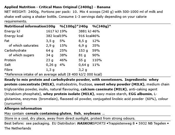 APPLIED NUTRITION - CRITICAL MASS ORIGINAL - 2400 G