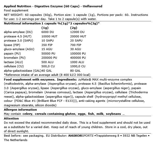 APPLIED NUTRITION - DIGESTIVE ENZYME - 60 KAPSZULA
