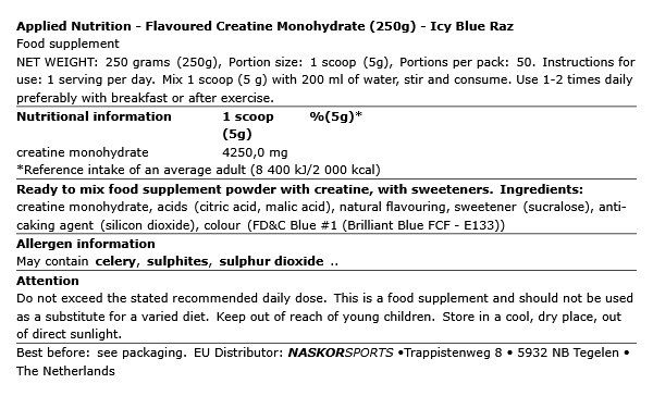 APPLIED NUTRITION - FLAVOURED CREATINE MONOHYDRATE - 250 G APPLIED NUTRITION - FLAVOURED CREATINE MONOHYDRATE - 250 G
