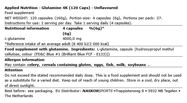 APPLIED NUTRITION - GLUTAMINE 4K - 120 KAPSZULA