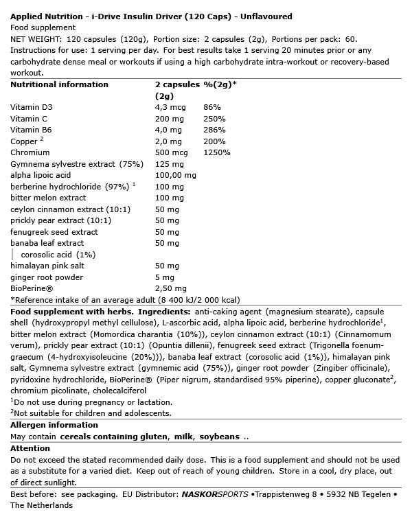 APPLIED NUTRITION - I-DRIVE INSULIN DRIVER - 120 KAPSZULA APPLIED NUTRITION - I-DRIVE INSULIN DRIVER - 120 KAPSZULA