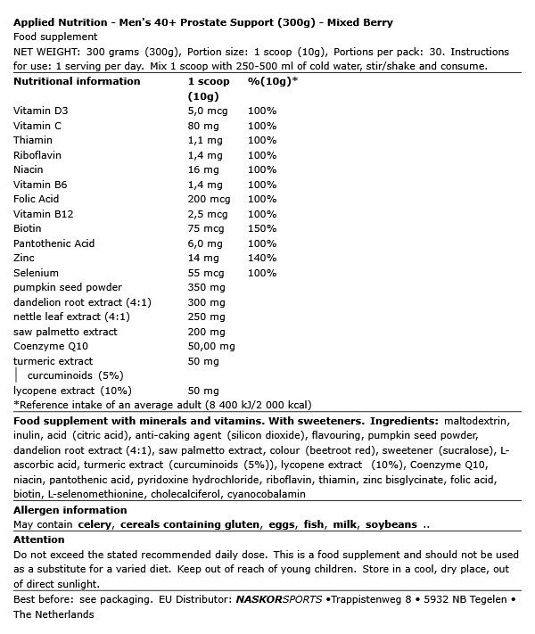 APPLIED NUTRITION - MEN'S 40+ PROSTATE SUPPORT - 300 G