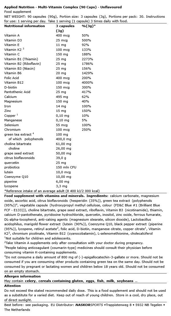 APPLIED NUTRITION - MULTI-VITAMIN COMPLEX - 90 KAPSZULA