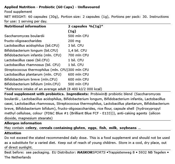 APPLIED NUTRITION - PROBIOTIC - 60 KAPSZULA