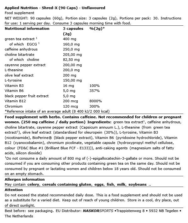 APPLIED NUTRITION - SHRED-X - 90 KAPSZULA