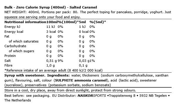 BULK - ZERO CALORIE SYRUP - 400 ML BULK - ZERO CALORIE SYRUP - 400 ML