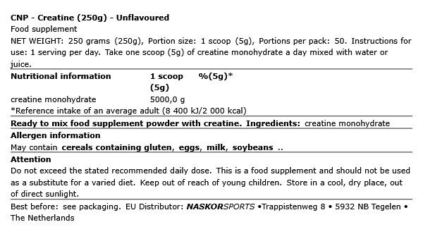 CNP - CREATINE - ÍZESÍTETLEN - 250 G CNP - CREATINE - ÍZESÍTETLEN - 250 G