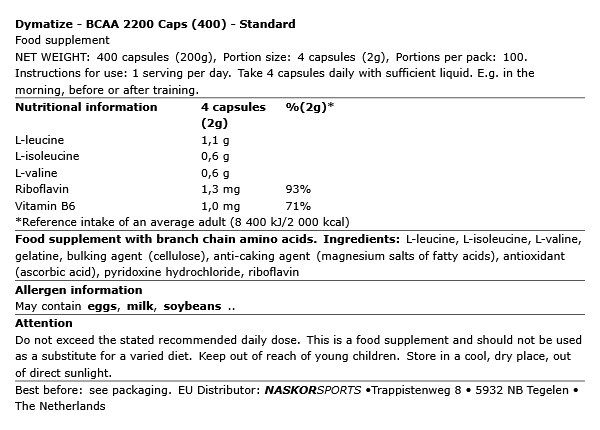 DYMATIZE - BCAA 2200 - 400 KAPSZULA