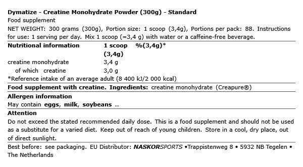 DYMATIZE - CREATINE MONOHYDRATE POWDER - ÍZESÍTETLEN - 300 G DYMATIZE - CREATINE MONOHYDRATE POWDER - ÍZESÍTETLEN - 300 G