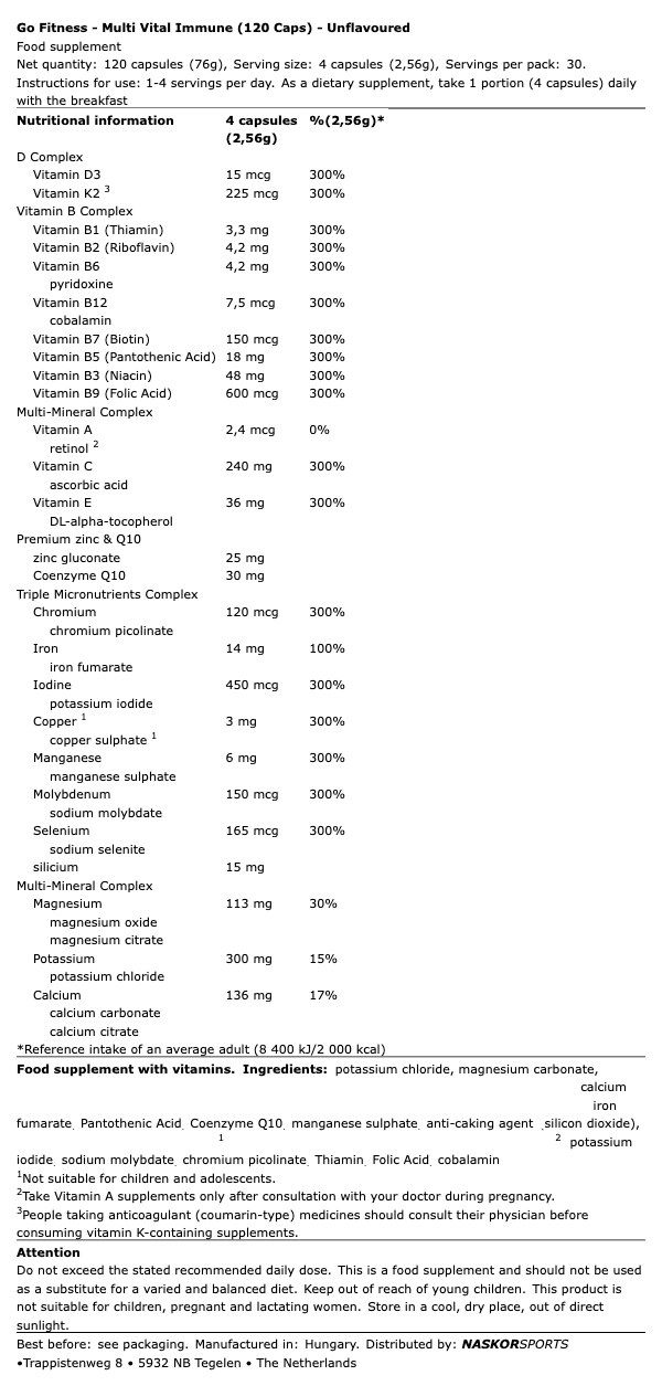 GO FITNESS - MULTI VITAL IMMUNE - 120 KAPSZULA