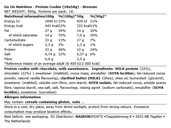 GO ON NUTRITION - PROTEIN COOKIE - 18 X 50 G