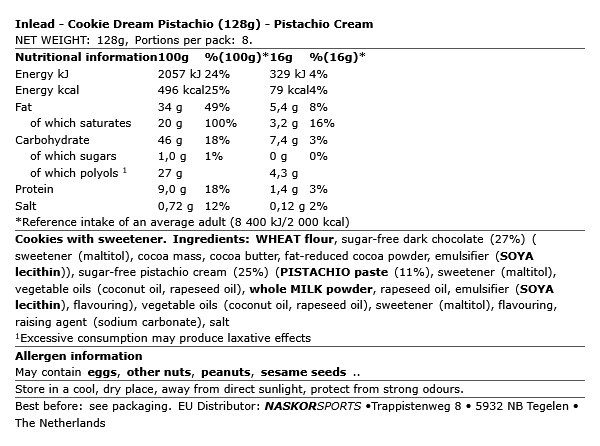 INLEAD - COOKIE DREAM PISTACHIO - PISTACHIO CREAM - 128 G