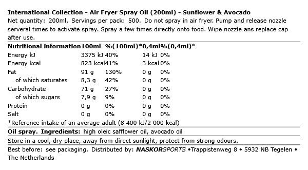 INTERNATIONAL COLLECTION - AIR FRYER SPRAY OIL - SUNFLOWER & AVOCADO - 200 ML