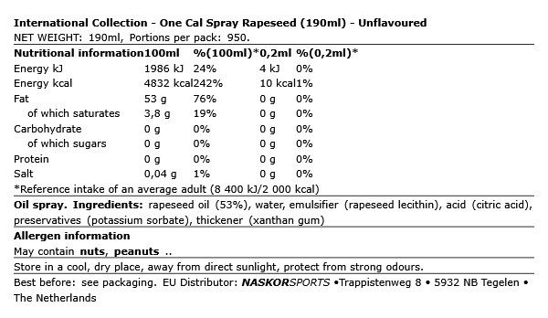 INTERNATIONAL COLLECTION - ONE CAL SPRAY RAPESEED - ÍZESÍTETLEN - 190 ML