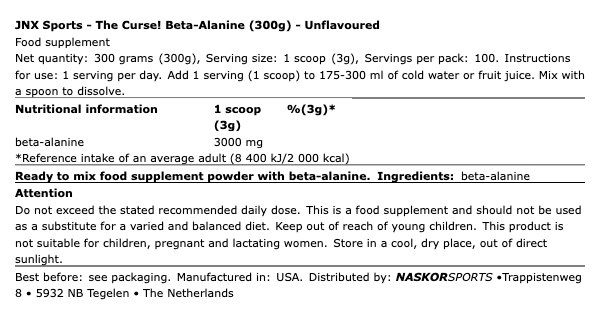 JNX SPORTS - THE CURSE! BETA-ALANINE - ÍZESÍTETLEN - 300 G