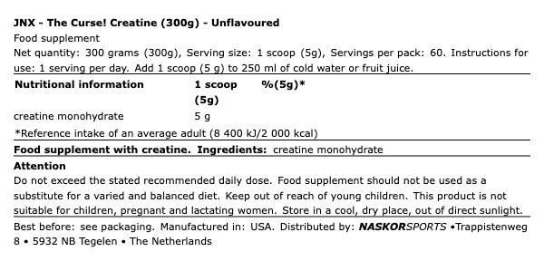 JNX SPORTS - THE CURSE! CREATINE - ÍZESÍTETLEN - 300 G