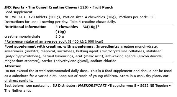 JNX SPORTS - THE CURSE! CREATINE CHEWS - 120 TABLETTA