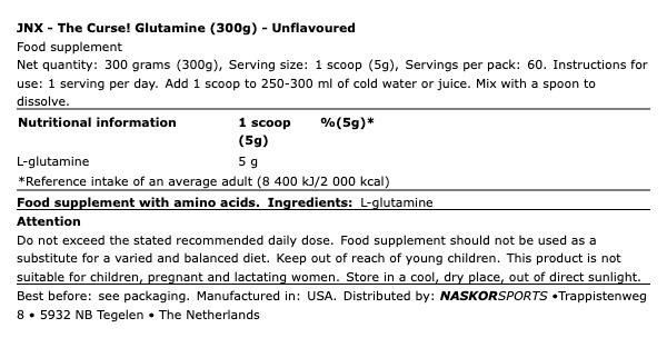 JNX SPORTS - THE CURSE! GLUTAMINE - ÍZESÍTETLEN - 300 G