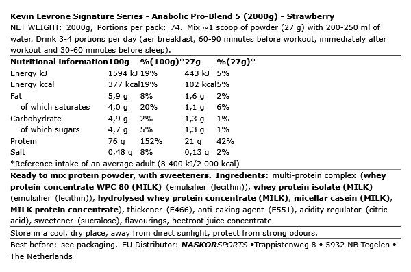 KEVIN LEVRONE SIGNATURE SERIES - ANABOLIC PRO-BLEND 5 - STRAWBERRY - 2000 G