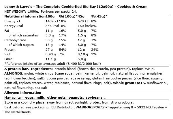 LENNY & LARRY'S - THE COMPLETE COOKIE-FIED BIG BAR - 12 X 90 G