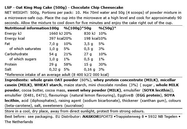 LSP - OAT KING MUG CAKE - 500 G LSP - OAT KING MUG CAKE - 500 G