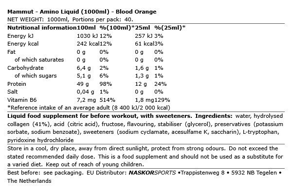 MAMMUT NUTRITION - AMINO LIQUID - BLOOD ORANGE - 1000 ML