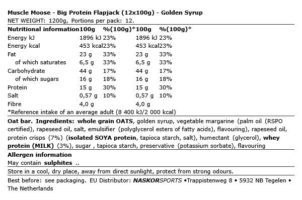 MUSCLE MOOSE - BIG PROTEIN FLAPJACK - 12 X 100 G