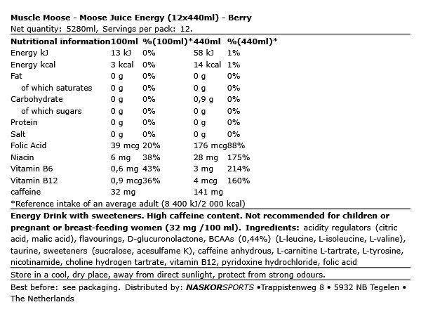 MUSCLE MOOSE - MOOSE JUICE ENERGY - 12 X 440 ML