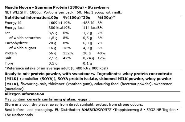 MUSCLE MOOSE - SUPREME PROTEIN - STRAWBERRY - 1800 G