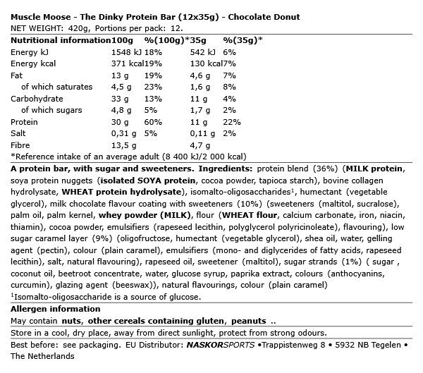 MUSCLE MOOSE - THE DINKY PROTEIN BAR - 12 X 35 G