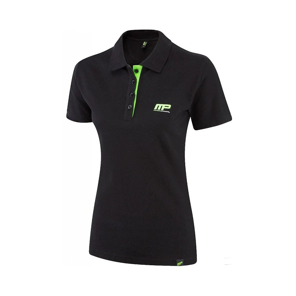 MUSCLEPHARM - WOMENS EMBROIDERED POLO SHIRT BLACK - GREEN - MPLTS470