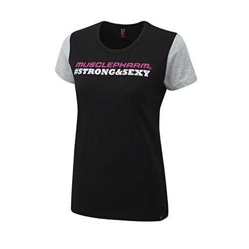 MUSCLEPHARM - WOMENS STRONG & SEXY T-SHIRT BLACK - HOT PINK - MPLTS486