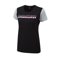 MUSCLEPHARM - WOMENS STRONG & SEXY T-SHIRT BLACK - HOT PINK - MPLTS486
